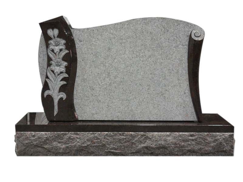 Carved Lily Headstone Scroll Shape Design