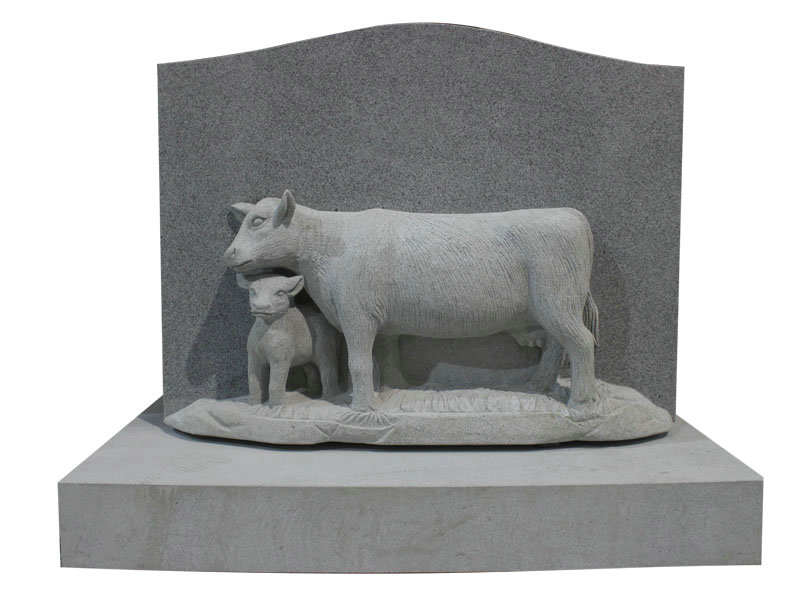 Affordable Hand Carved Cows Headstone