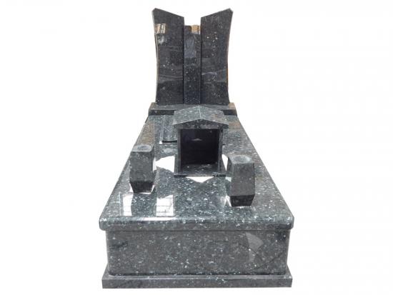 Blue Granite Headstones With Double Vase And Bible