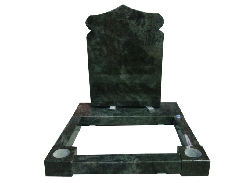 Green Granite Headstones With Kerbs And Posts Design